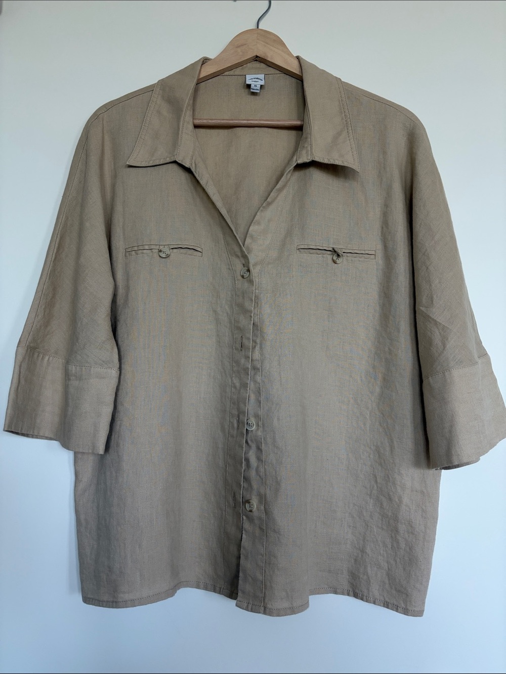 Petite Studio Linen Button-Up in Tan